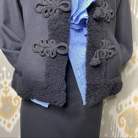 Ralph Lauren Black Wool Flannel Lamb Fur Trimmed Passementerie Military Jacket - Picture 12 of 17